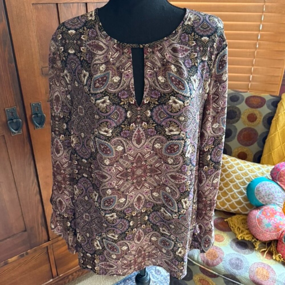 J. Jill Purple Floral Print Blouse Size Large